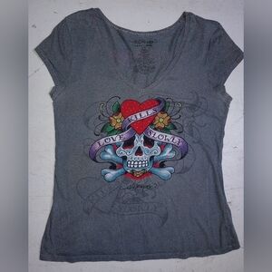 Ed Hardy Charcoal Skull Graphic Tee, Juniors XL